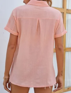 Outlet Shirt Cotton Linen Shirts Button Up Blouse Women's Black White Pink Plain Buttons Pocket Street Daily Fashion Shirt Collar Regular Fit S Women Shirts