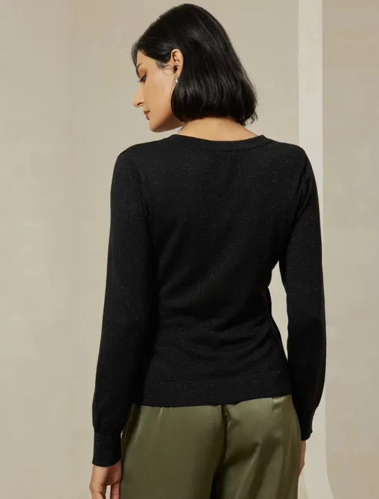 Discount Slash Neck Button Up Cropped Knit Top Women Pullovers & Tops