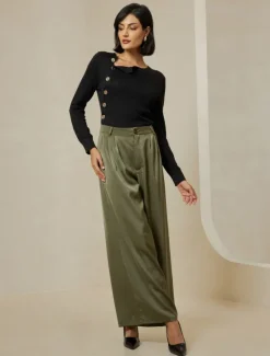 Discount Slash Neck Button Up Cropped Knit Top Women Pullovers & Tops