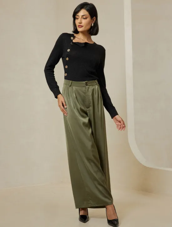 Discount Slash Neck Button Up Cropped Knit Top Women Pullovers & Tops
