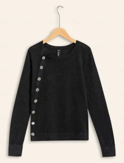 Discount Slash Neck Button Up Cropped Knit Top Women Pullovers & Tops