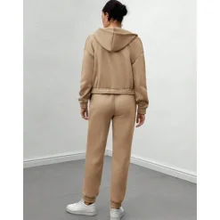 Solid Casual 3 Piece Set, Zip Up Hooded Jacket & Sleeveless Crew Neck Tank Top & Drawstring Elastic Waist Jogger Pants Outfits, Women's Clothing Women Two Piece Sets