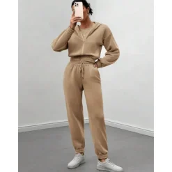 Solid Casual 3 Piece Set, Zip Up Hooded Jacket & Sleeveless Crew Neck Tank Top & Drawstring Elastic Waist Jogger Pants Outfits, Women's Clothing Women Two Piece Sets