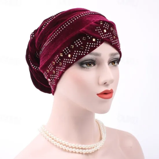 Discount Solid Color Inner Hijabs Muslim Turban Caps For Women With Drill Ethnic Islamic Wrap Head Turbante Ready To Wear Hijab Bonnet Women Hats