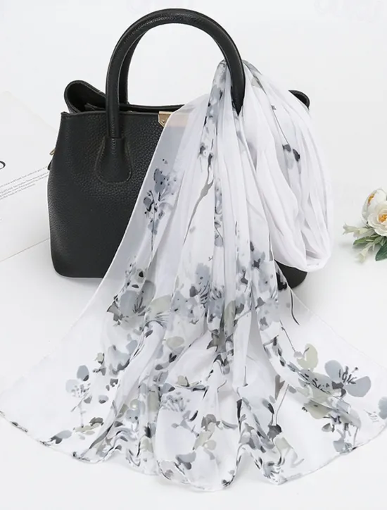 Online Spring Summer Fashion Floral Thin Style Chiffon Shawl Scarf Lady Print Soft Holiday Beach-up Wrap 150*50Cm Women Scarves