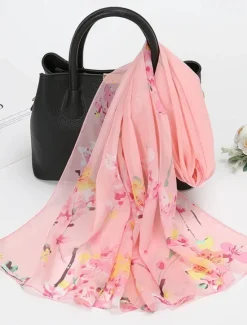 Online Spring Summer Fashion Floral Thin Style Chiffon Shawl Scarf Lady Print Soft Holiday Beach-up Wrap 150*50Cm Women Scarves