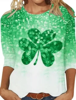 Clearance St. Patrick's Day Women's T shirt Crew Neck Long Sleeve Tunic Daily Casual Summer Women T-Shirts