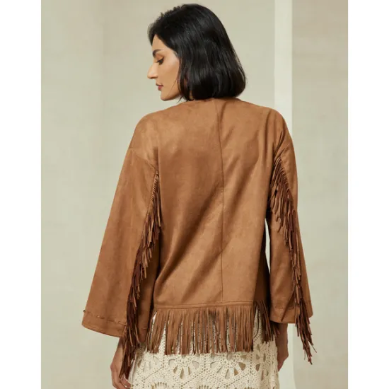 Online Suede Fringed Flare Cuff Sleeve Jacket Women Jackets