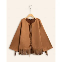 Online Suede Fringed Flare Cuff Sleeve Jacket Women Jackets