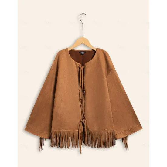 Online Suede Fringed Flare Cuff Sleeve Jacket Women Jackets