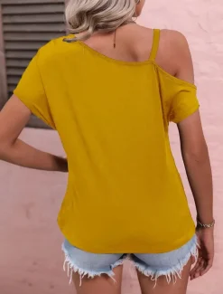 Sale T shirt Tee Women's Black Yellow Pink Solid Color Asymetric Hem Cold Shoulder Street Daily Fashion One Shoulder Regular Fit S Women Blouses & Shirts