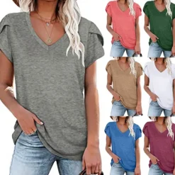 Best T shirt Tee Women's Solid Color Daily Going out Basic V Neck S Women T-Shirts
