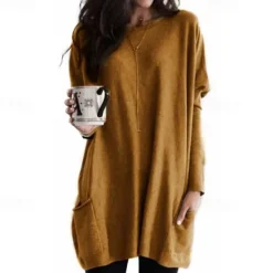 New T Shirt Women's Black Solid / Plain Color Patchwork Pocket Street Daily Daily Classic Round Neck Regular Fit S Women Tunic Tops