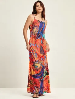 Sale Tropical Print Summer Fashion Vacation Maxi Dress Women Vacation Dresses|Casual Dress
