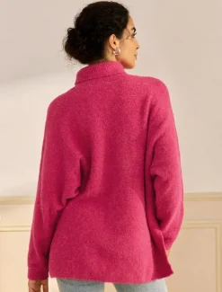 Discount Turtleneck Ribbed Knit Wool Blend Drop Shoulder Batwing Sleeve Pullover Sweater Women Ugly Sweater