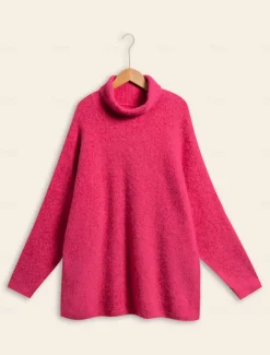 Discount Turtleneck Ribbed Knit Wool Blend Drop Shoulder Batwing Sleeve Pullover Sweater Women Ugly Sweater