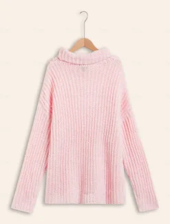 Turtleneck Ribbed Knit Wool Sequins Drop Shoulder Casual Daily Sweater Women Ugly Sweater