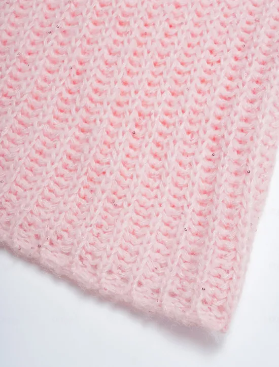 Turtleneck Ribbed Knit Wool Sequins Drop Shoulder Casual Daily Sweater Women Ugly Sweater