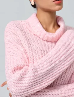 Turtleneck Ribbed Knit Wool Sequins Drop Shoulder Casual Daily Sweater Women Ugly Sweater