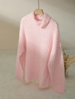 Turtleneck Ribbed Knit Wool Sequins Drop Shoulder Casual Daily Sweater Women Ugly Sweater