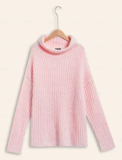 Turtleneck Ribbed Knit Wool Sequins Drop Shoulder Casual Daily Sweater Women Ugly Sweater