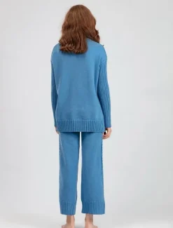 Outlet Turtleneck Sweater Co-ords Knitted Fall Winter Home Basic Casual Long Sleeve Solid Color Royal Blue Orange Women Sweater Co-Ords