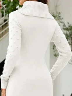 Outlet Ugly Sweater Dress Cowl Neck Knitted Textured Fall Winter Work Elegant Fashion Daily Long Sleeve Solid Color White Green Women Ugly Sweater