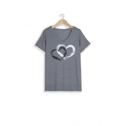 Valentine Women's Heart T Shirt Basic Regular Tops Short Sleeve V Neck Print Regular Fit Valentine Weekend Red Blue Purple Green Gray Women T-Shirts