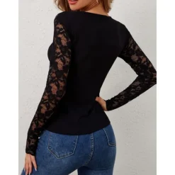 Outlet Valentine's Day Women's Blouse Solid Color Elegant Daily Stylish Long Sleeve V Neck Regular Tops Work Daily Holiday Lace Black Wine Green Spring Fall Winter Women Lace Tops