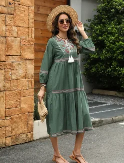 Discount Valentine's Day Women's Normal Midi Dress Casual Dress Long Sleeve Boho Dress A Line Dress Boho Dress Elegant Basic Casual Bishop Sleeve Formal Vacation Valentine's Day Loose Fit Floral Still Life Women Floral Dresses