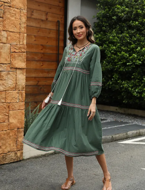 Discount Valentine's Day Women's Normal Midi Dress Casual Dress Long Sleeve Boho Dress A Line Dress Boho Dress Elegant Basic Casual Bishop Sleeve Formal Vacation Valentine's Day Loose Fit Floral Still Life Women Floral Dresses
