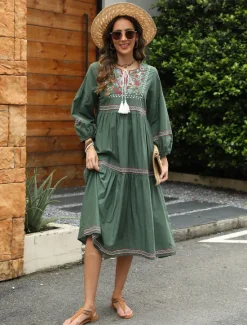 Discount Valentine's Day Women's Normal Midi Dress Casual Dress Long Sleeve Boho Dress A Line Dress Boho Dress Elegant Basic Casual Bishop Sleeve Formal Vacation Valentine's Day Loose Fit Floral Still Life Women Floral Dresses