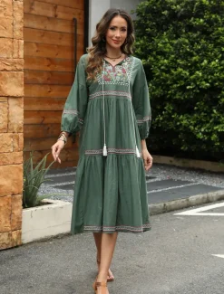 Discount Valentine's Day Women's Normal Midi Dress Casual Dress Long Sleeve Boho Dress A Line Dress Boho Dress Elegant Basic Casual Bishop Sleeve Formal Vacation Valentine's Day Loose Fit Floral Still Life Women Floral Dresses