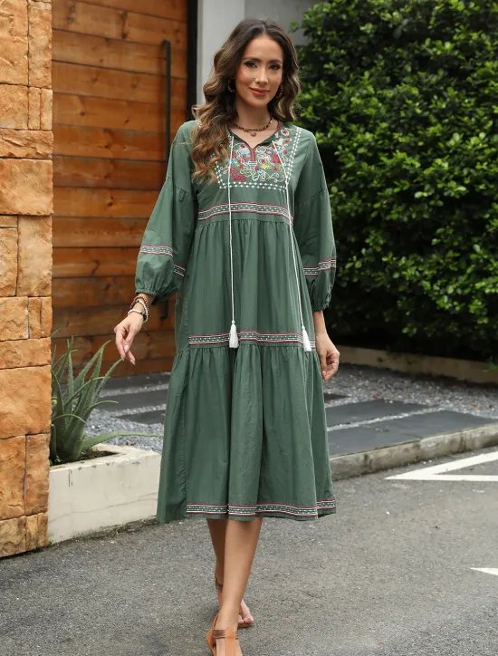 Discount Valentine's Day Women's Normal Midi Dress Casual Dress Long Sleeve Boho Dress A Line Dress Boho Dress Elegant Basic Casual Bishop Sleeve Formal Vacation Valentine's Day Loose Fit Floral Still Life Women Floral Dresses