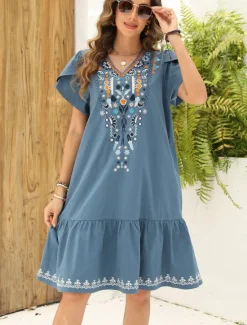 Hot Valentine's Day Women's Normal Mini Dress Petite Dress Casual Dress Long Sleeve Boho Dress Boho Dress Basic Casual Boho Vacation Valentine's Day Street Loose Fit Floral Still Life Flower Short Sleeve Women Floral Dresses