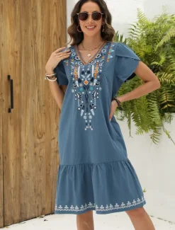 Hot Valentine's Day Women's Normal Mini Dress Petite Dress Casual Dress Long Sleeve Boho Dress Boho Dress Basic Casual Boho Vacation Valentine's Day Street Loose Fit Floral Still Life Flower Short Sleeve Women Floral Dresses
