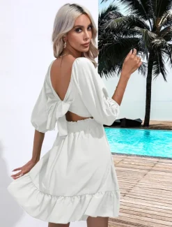 Discount Valentine's Day Women's Normal Mini Dress Boho Chic Dresses A Line Dress Bohemia Stylish Classic Lantern Sleeve Vacation Party Daily Form Fit Plain Sleeveless Square Neck Black White Pink Red Summer Women Casual Dress