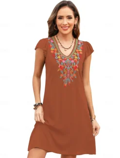 Best Valentine's Day Women's Normal Mini Dress Petite Dress Boho Chic Dresses A Line Dress Boho Dress Bohemia Stylish Classic Cap Sleeve Cold Shoulder Vacation Party Daily Form Fit Geometric Plain Women Floral Dresses