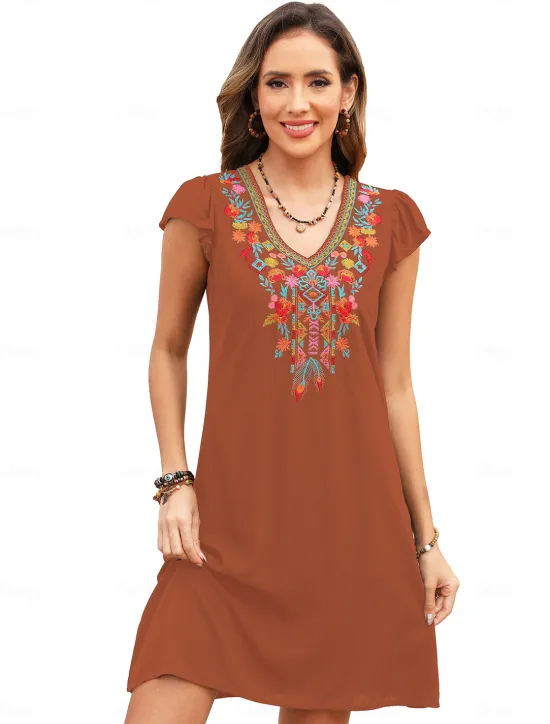 Best Valentine's Day Women's Normal Mini Dress Petite Dress Boho Chic Dresses A Line Dress Boho Dress Bohemia Stylish Classic Cap Sleeve Cold Shoulder Vacation Party Daily Form Fit Geometric Plain Women Floral Dresses
