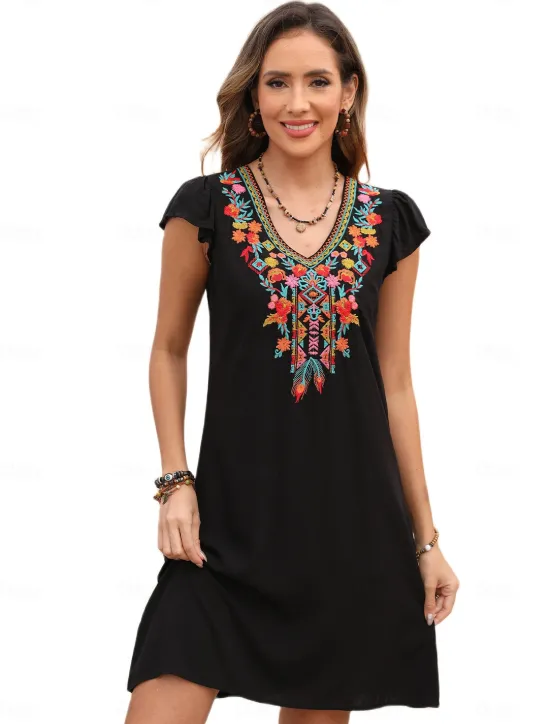 Best Valentine's Day Women's Normal Mini Dress Petite Dress Boho Chic Dresses A Line Dress Boho Dress Bohemia Stylish Classic Cap Sleeve Cold Shoulder Vacation Party Daily Form Fit Geometric Plain Women Floral Dresses
