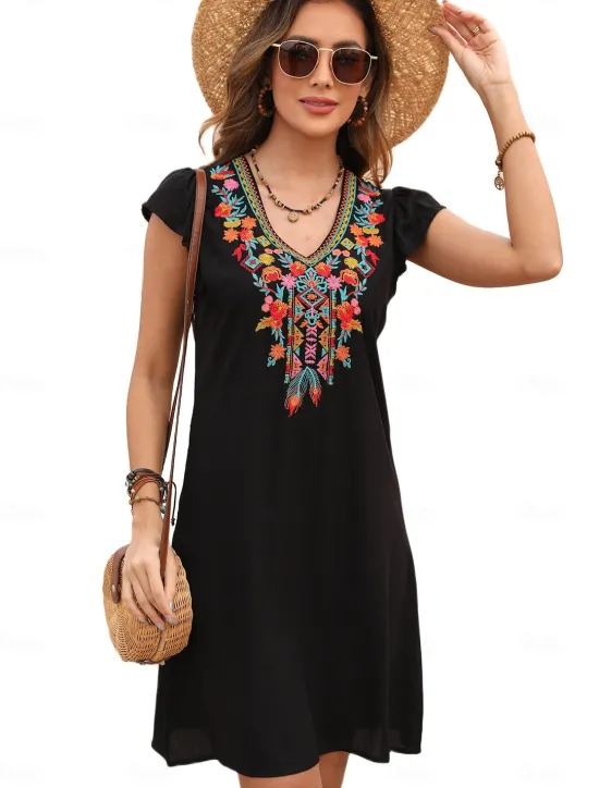 Best Valentine's Day Women's Normal Mini Dress Petite Dress Boho Chic Dresses A Line Dress Boho Dress Bohemia Stylish Classic Cap Sleeve Cold Shoulder Vacation Party Daily Form Fit Geometric Plain Women Floral Dresses