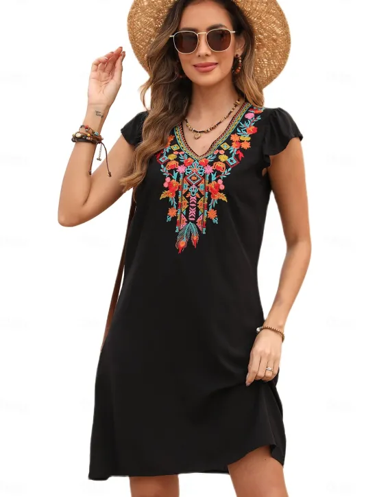 Best Valentine's Day Women's Normal Mini Dress Petite Dress Boho Chic Dresses A Line Dress Boho Dress Bohemia Stylish Classic Cap Sleeve Cold Shoulder Vacation Party Daily Form Fit Geometric Plain Women Floral Dresses