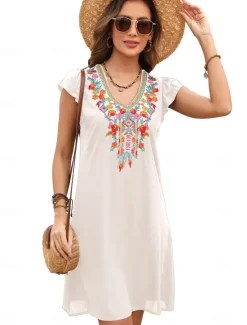 Best Valentine's Day Women's Normal Mini Dress Petite Dress Boho Chic Dresses A Line Dress Boho Dress Bohemia Stylish Classic Cap Sleeve Cold Shoulder Vacation Party Daily Form Fit Geometric Plain Women Floral Dresses