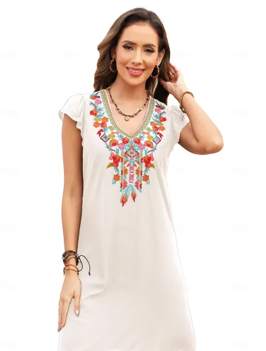Best Valentine's Day Women's Normal Mini Dress Petite Dress Boho Chic Dresses A Line Dress Boho Dress Bohemia Stylish Classic Cap Sleeve Cold Shoulder Vacation Party Daily Form Fit Geometric Plain Women Floral Dresses