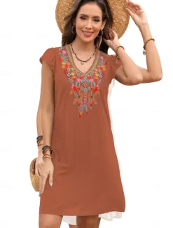 Best Valentine's Day Women's Normal Mini Dress Petite Dress Boho Chic Dresses A Line Dress Boho Dress Bohemia Stylish Classic Cap Sleeve Cold Shoulder Vacation Party Daily Form Fit Geometric Plain Women Floral Dresses