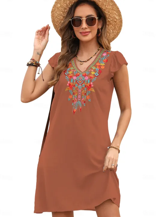 Best Valentine's Day Women's Normal Mini Dress Petite Dress Boho Chic Dresses A Line Dress Boho Dress Bohemia Stylish Classic Cap Sleeve Cold Shoulder Vacation Party Daily Form Fit Geometric Plain Women Floral Dresses