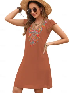 Best Valentine's Day Women's Normal Mini Dress Petite Dress Boho Chic Dresses A Line Dress Boho Dress Bohemia Stylish Classic Cap Sleeve Cold Shoulder Vacation Party Daily Form Fit Geometric Plain Women Floral Dresses