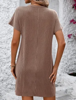 Online Valentine's Day Women's Normal Mini Dress Casual Dress Boho Chic Dresses Shift Dress Bohemia Cute Stylish Cap Sleeve Batwing Sleeve Vacation Home Party Form Fit Stripe Short Sleeve Crew Neck Black Women T Shirt Dresses