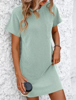 Online Valentine's Day Women's Normal Mini Dress Casual Dress Boho Chic Dresses Shift Dress Bohemia Cute Stylish Cap Sleeve Batwing Sleeve Vacation Home Party Form Fit Stripe Short Sleeve Crew Neck Black Women T Shirt Dresses