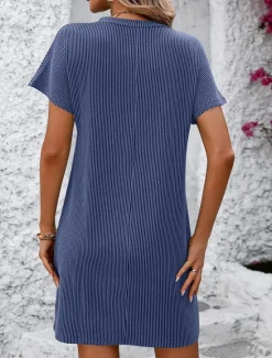 Online Valentine's Day Women's Normal Mini Dress Casual Dress Boho Chic Dresses Shift Dress Bohemia Cute Stylish Cap Sleeve Batwing Sleeve Vacation Home Party Form Fit Stripe Short Sleeve Crew Neck Black Women T Shirt Dresses